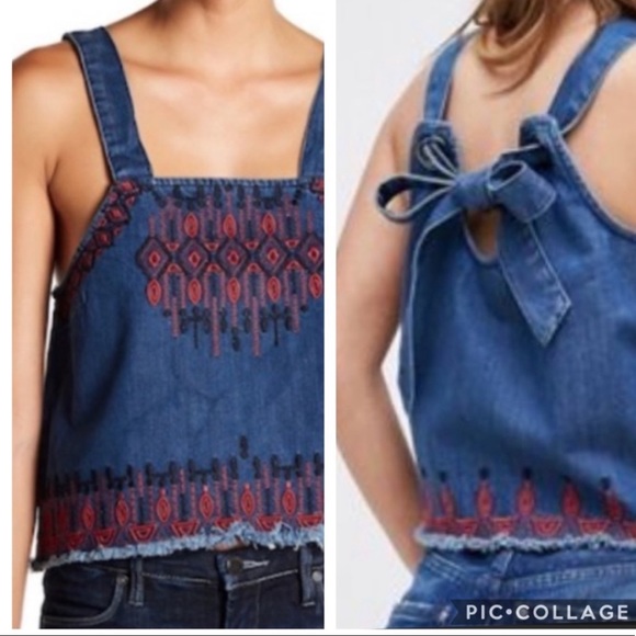 Blank NYC Tops - Blank NYC Embroidered Denim Crop Top S NWT